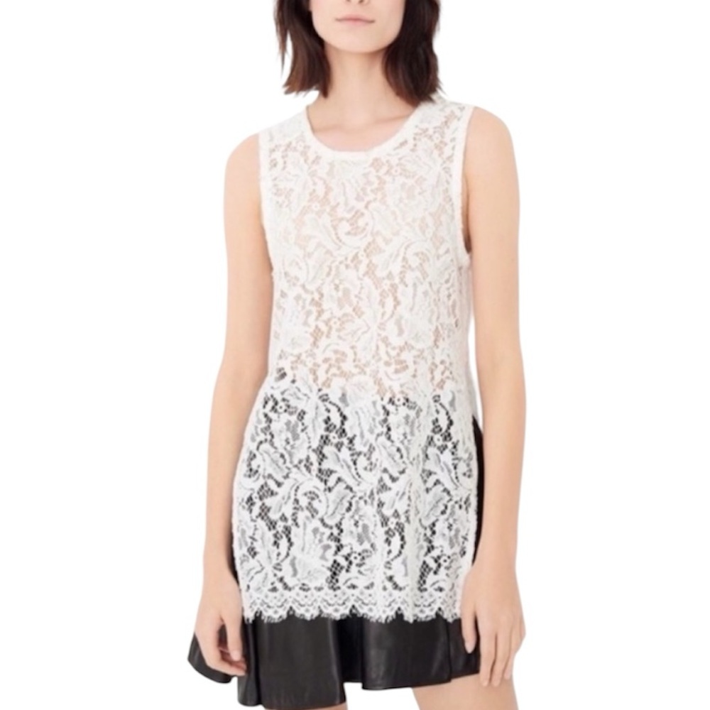 IRO WHITE LACE SLEEVELESS LAYERED TUNIC TOP SIZE SMALL